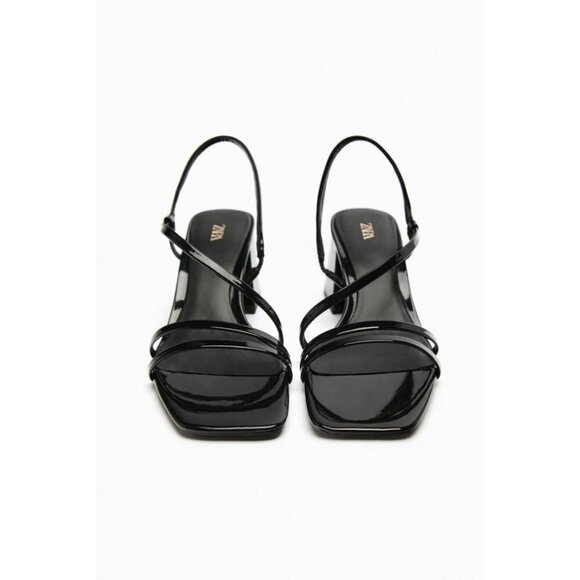 ZARA FAUX PATENT FINISH SANDALS WITH STRAPS  BLACK SIZE 6.5 | 2307/110 - Picture 2 of 10